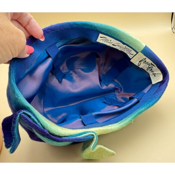 Vintage 1950s Miss Lucille for Frost Bros Felt Hat Turban Style Ombre Blue - Picture 8 of 8